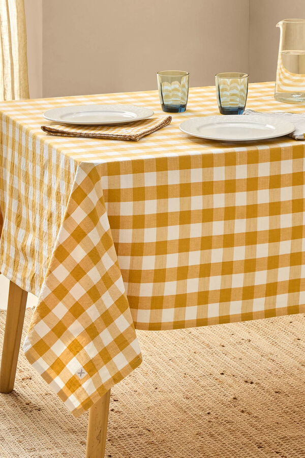 Textura Mantel algod&oacute;n cuadros vichy amarillo
