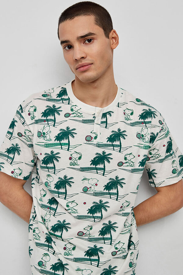Gisela Pijama curto para homem com estampado Snoopy branco