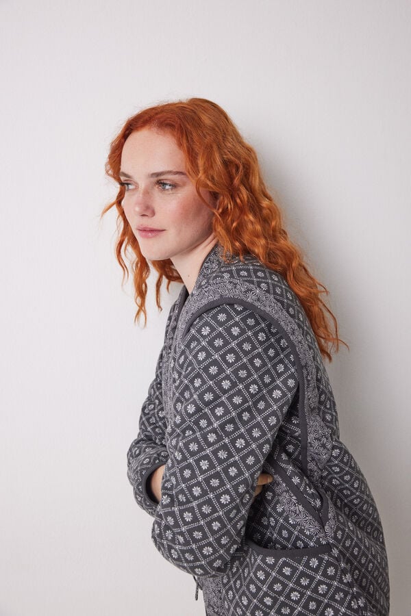 Women'secret Robe curto estampado com selo dupla face cinzento