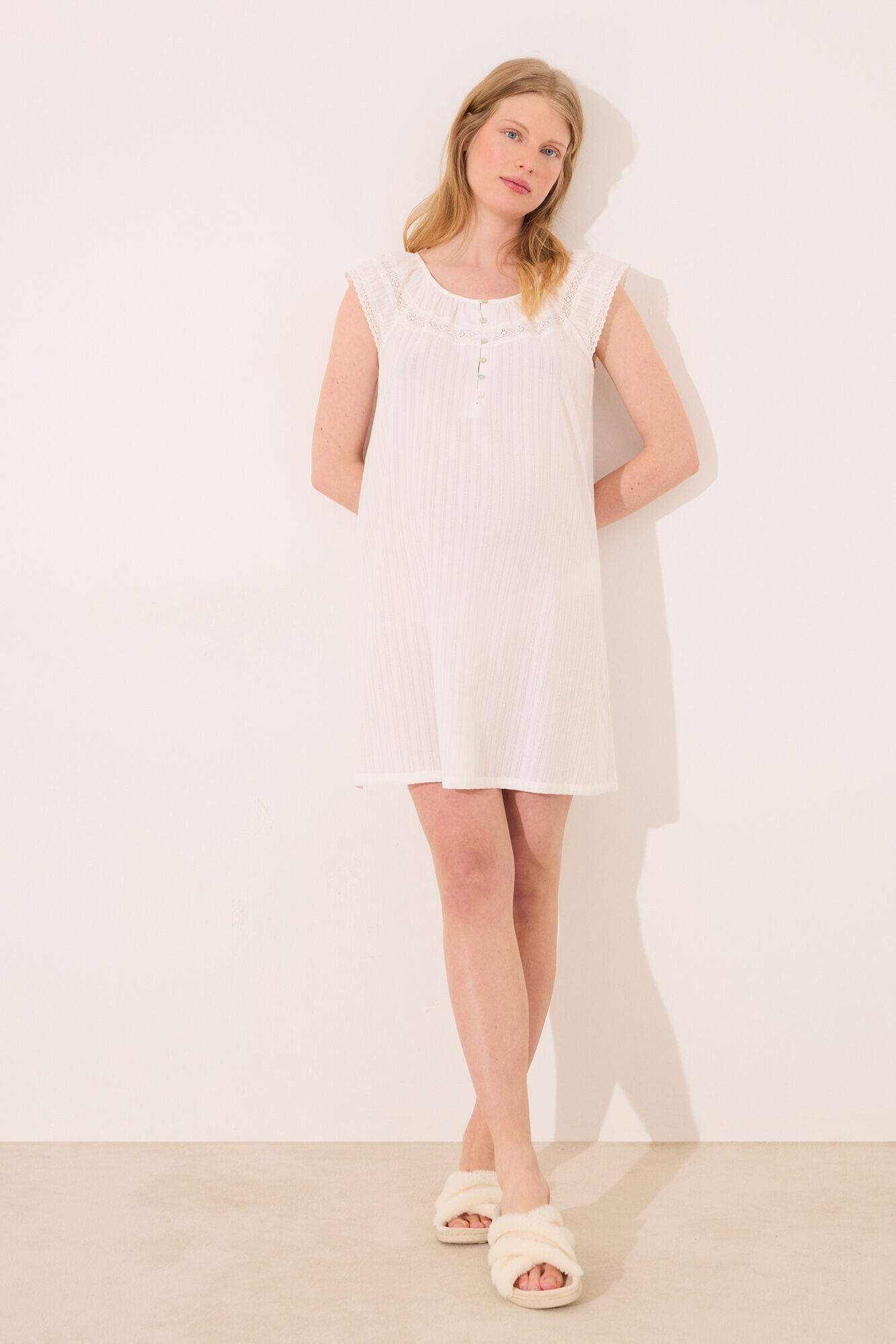 Women'secret Camisa de dormir "maternity" em algod&atilde;o marfim