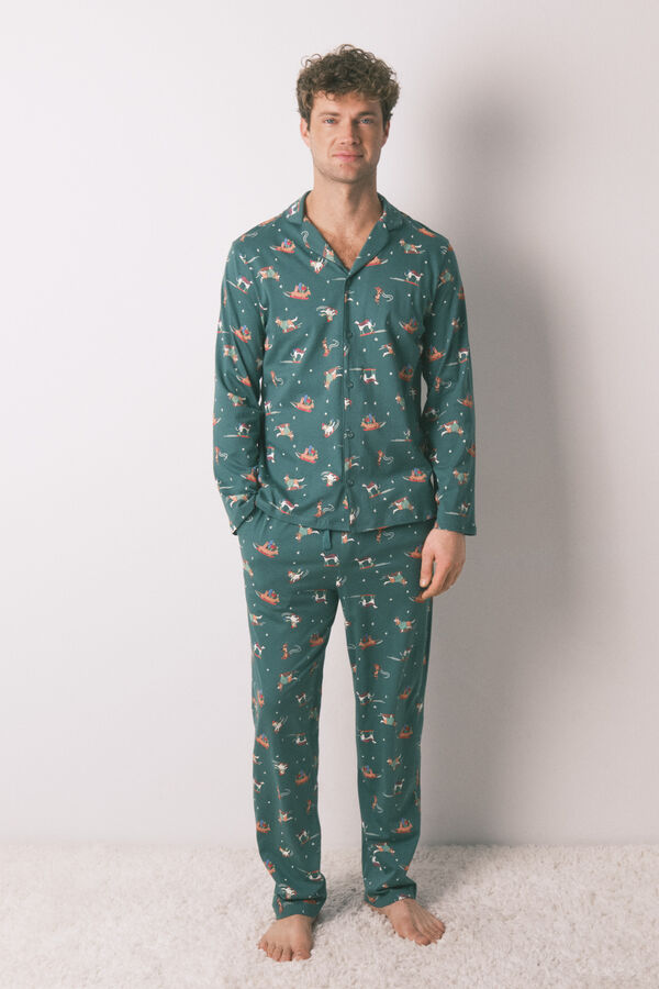 Women'secret Pijama camisa com estampado com c&atilde;es 100% algod&atilde;o verde