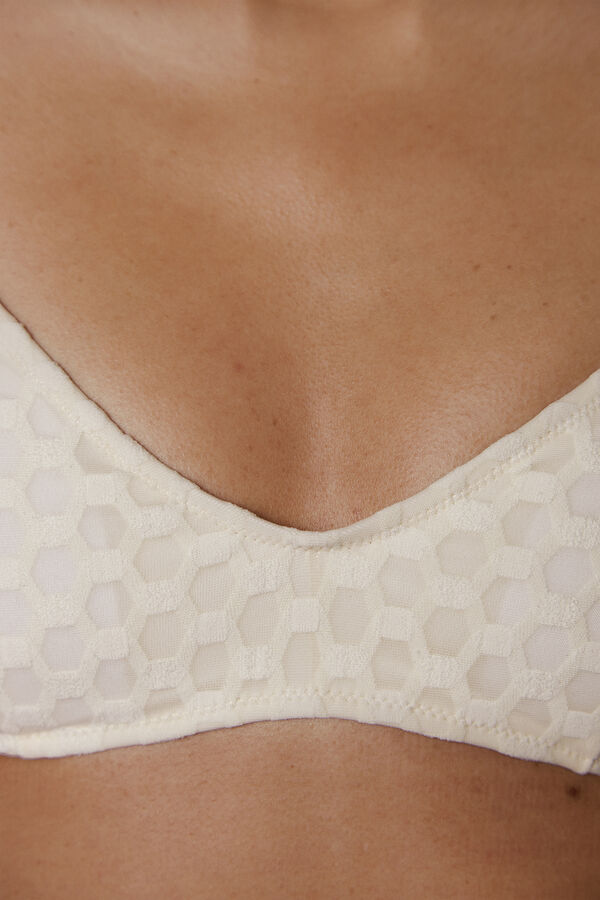 Black Limba Top biquíni balconette decote scoop com franzidos Fanny Cream bege