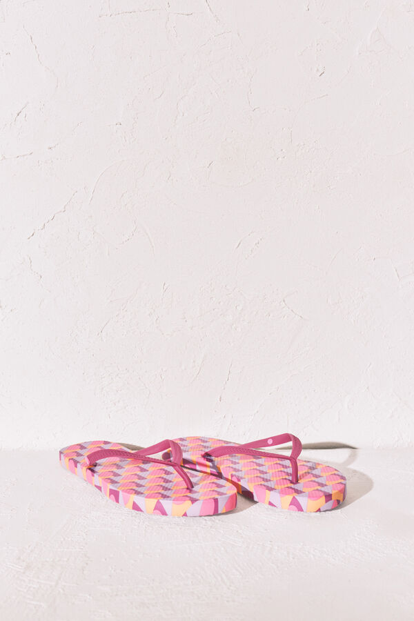 Women'secret Chanclas dedo estampado geom&eacute;trico rosa rosa