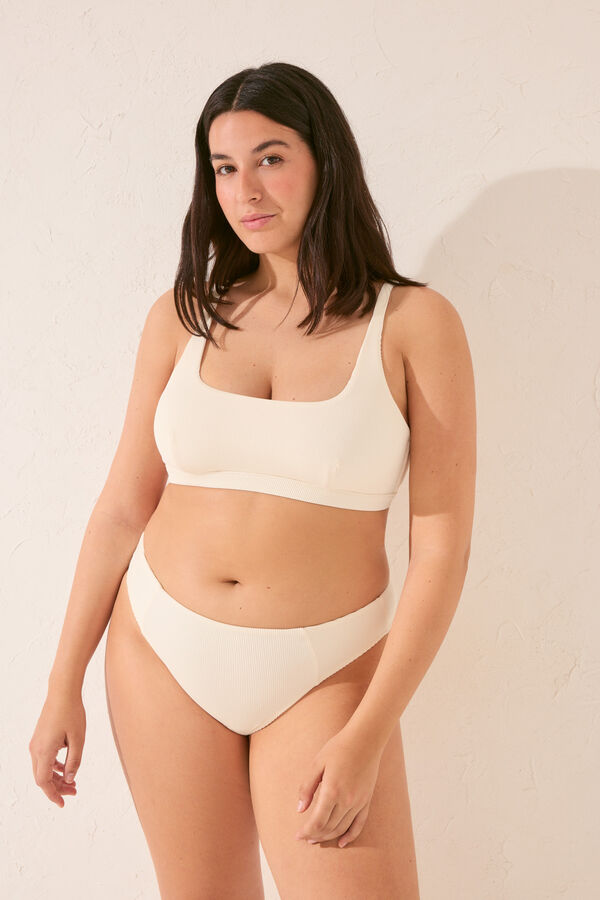 Women'secret Cueca biquíni larga canelada creme bege