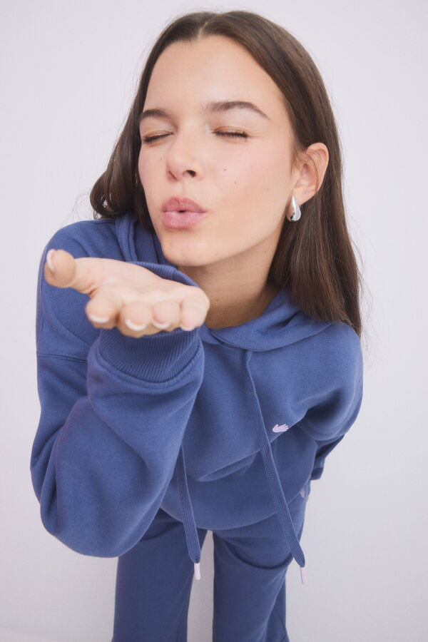 HI&BYE Sudadera capucha felpa azul oscuro logo azul