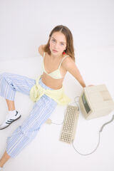 HI&BYE Sutiã triangular de algodão amarelo com copas removíveis estampado