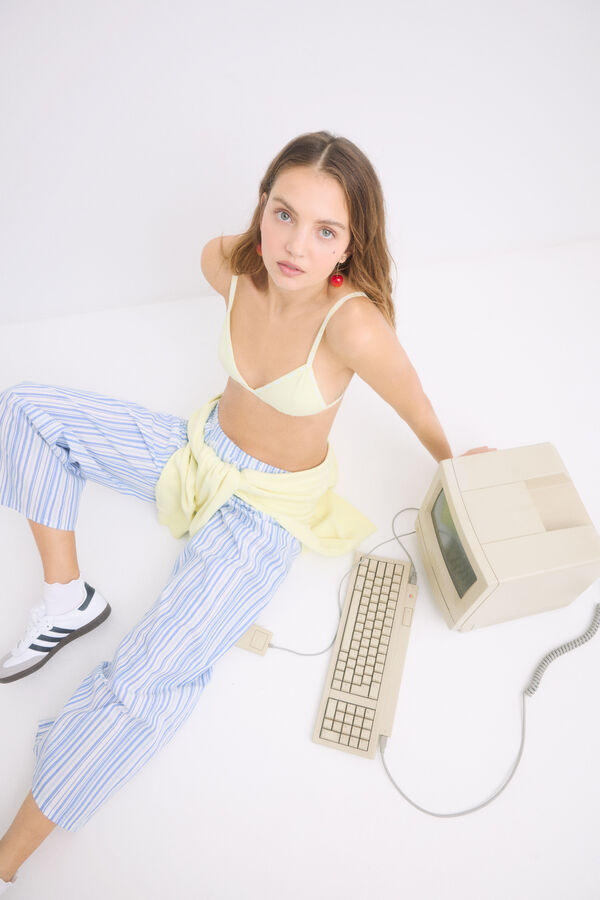 HI&BYE Sutiã triangular de algodão amarelo com copas removíveis estampado