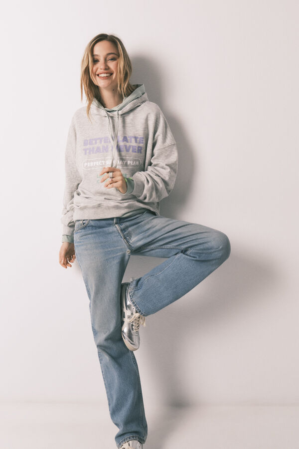 HI&BYE Sweatshirt capuz em felpa de algod&atilde;o cinzento cinzento