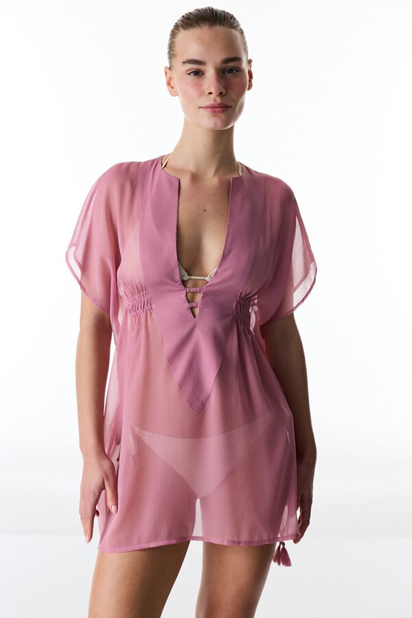 Penti Kaftan curto semitransparente rosa