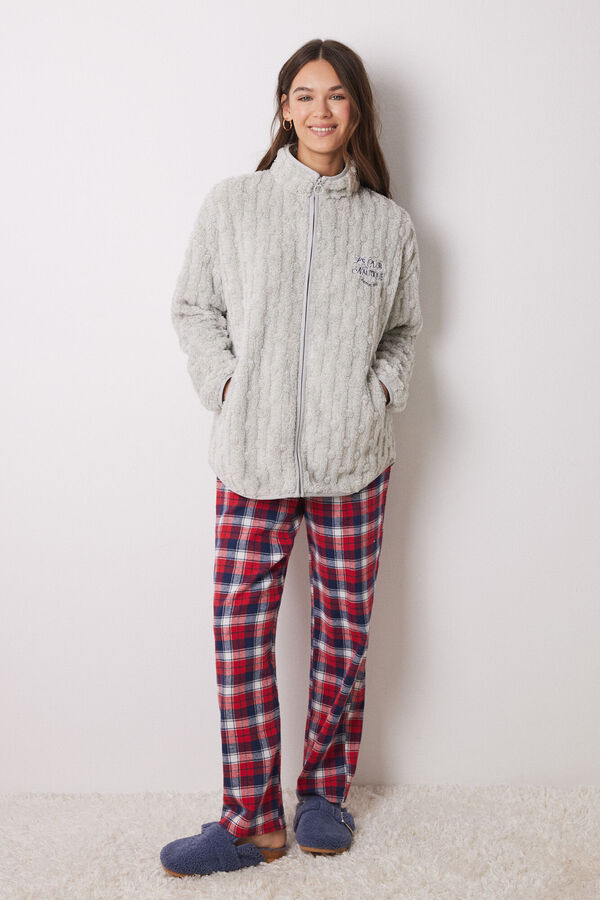 Women'secret Bata corta tejido polar gris gris