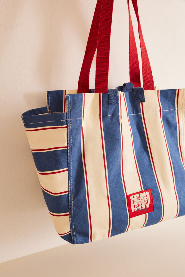 Women'secret Mala canvas estampados riscas Snoopy azul