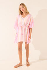 Women'secret Túnica curta de algodão com estampa riscas rosa rosa