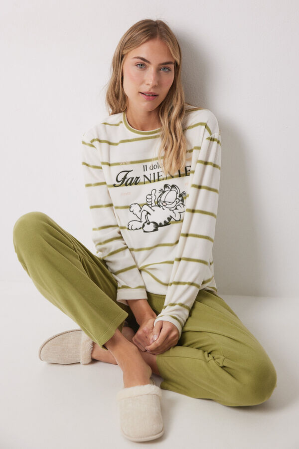 Women'secret Pijama largo polar Garfield rayas marfil