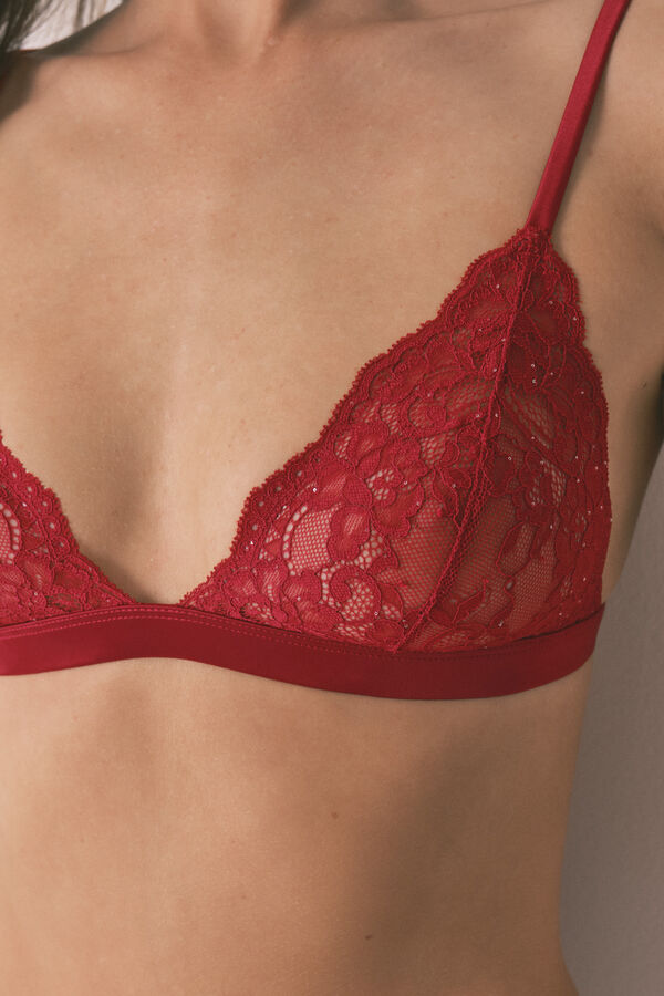 Women'secret Soutien triangular NATURAL renda vermelha com brilho borgonha