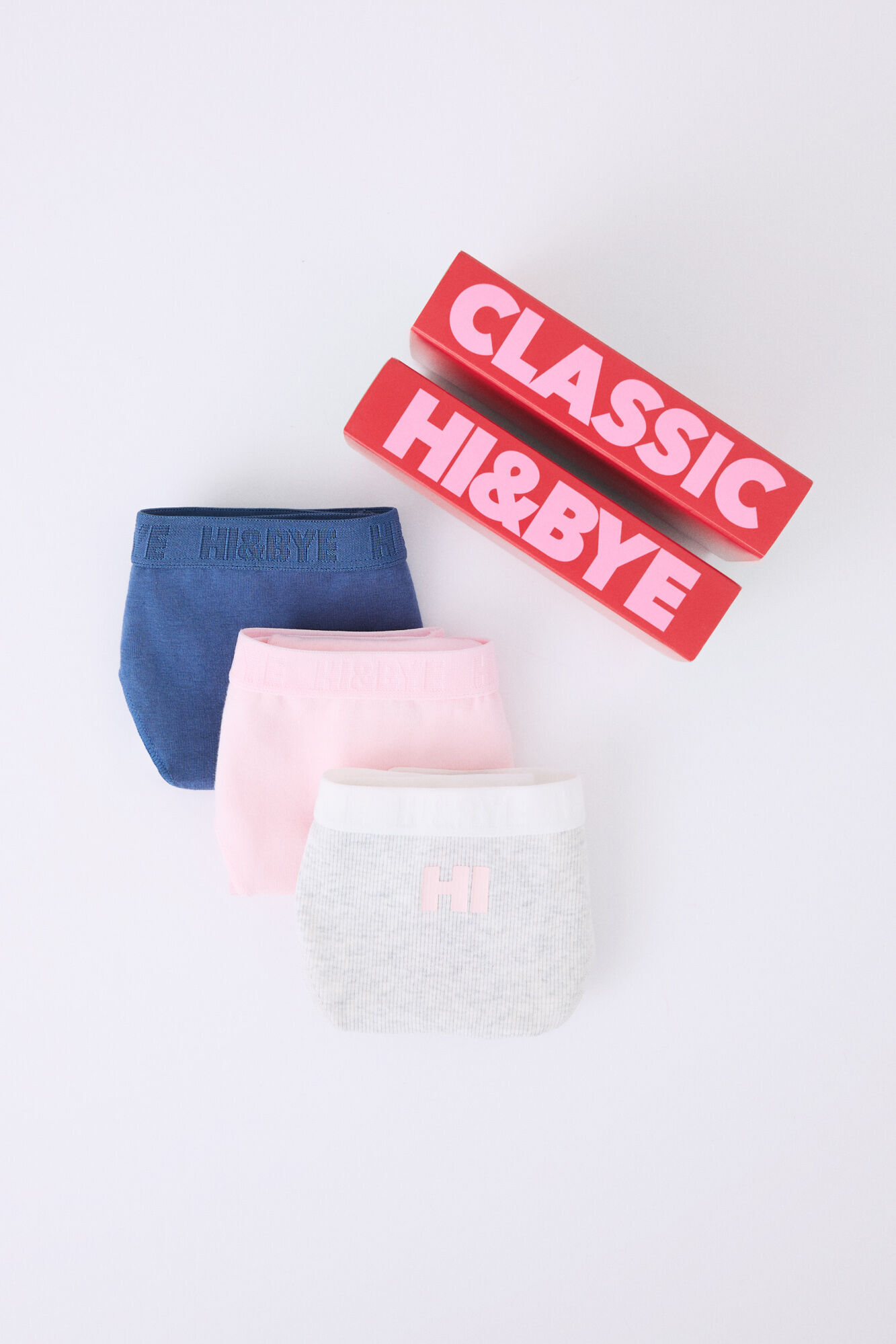 HI&BYE Pack 3 cuecas cl&aacute;ssicas rosa, cinza, azul