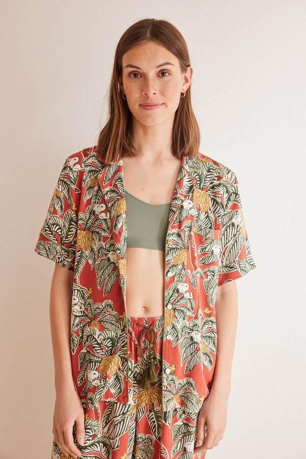 Women'secret Pijama camisero tropical Snoopy estampado
