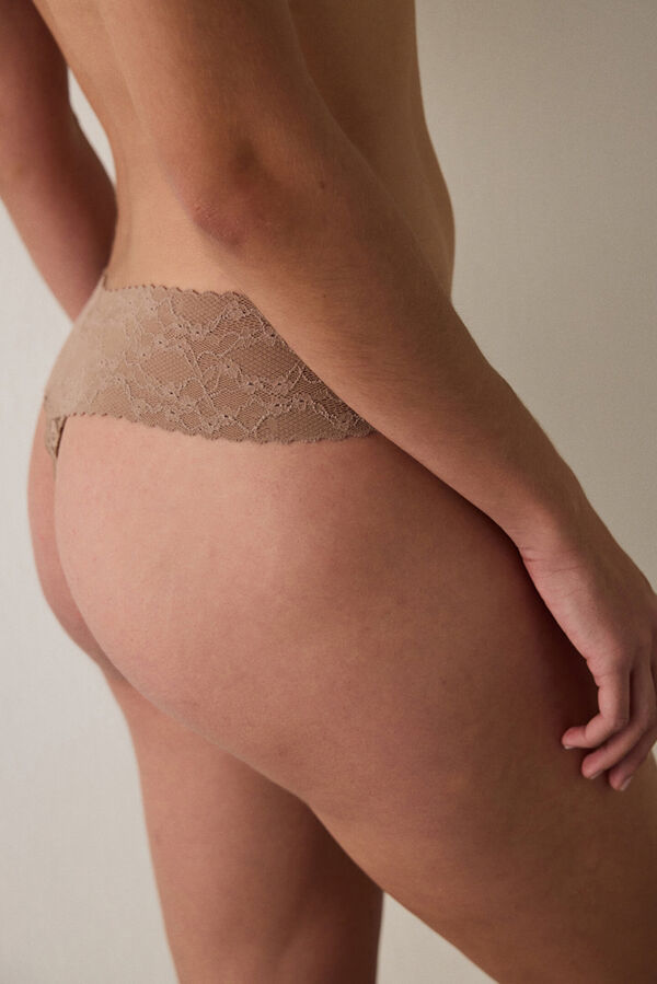 Penti Cuequinhas tanga cintura regular com renda cru