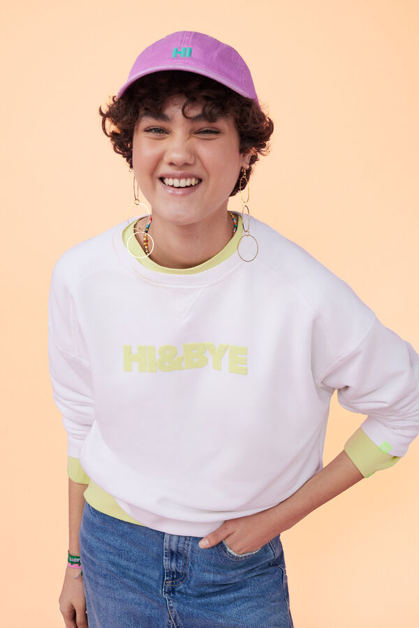 HI&BYE Sudadera felpa beige logo  marfil