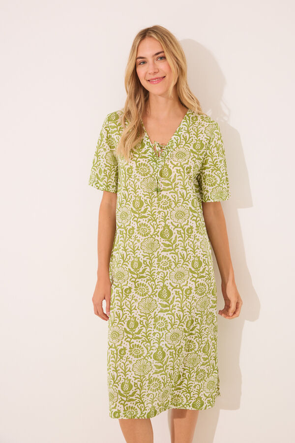 Women'secret Camisa de dormir de algod&atilde;o com estampado floral verde