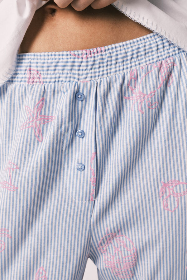 Women'secret Pijama comprido de manga curta em algod&atilde;o com estrelas marinho bege