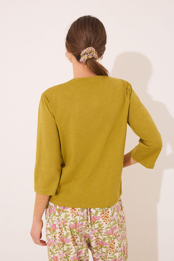 Women'secret Camiseta lisa manga larga 100% algodón kaki kaki