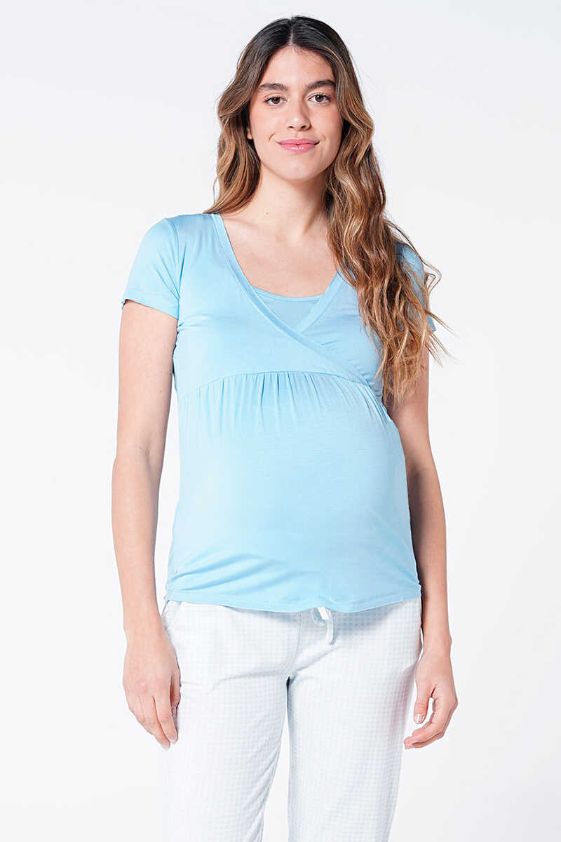 Womensecret Camiseta de pijama maternity escote cruzado azul