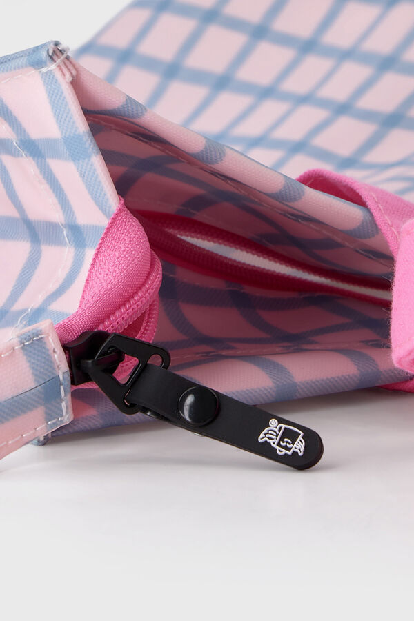 Mr. Wonderful Bolsa de tela tote bag cuadrados azul y rosa Hello, sunshine! estampado