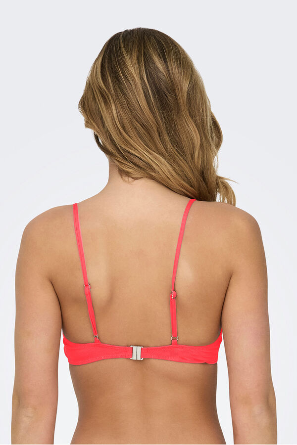 Only Top de bikini triangular nudo coral ne&oacute;n rojo