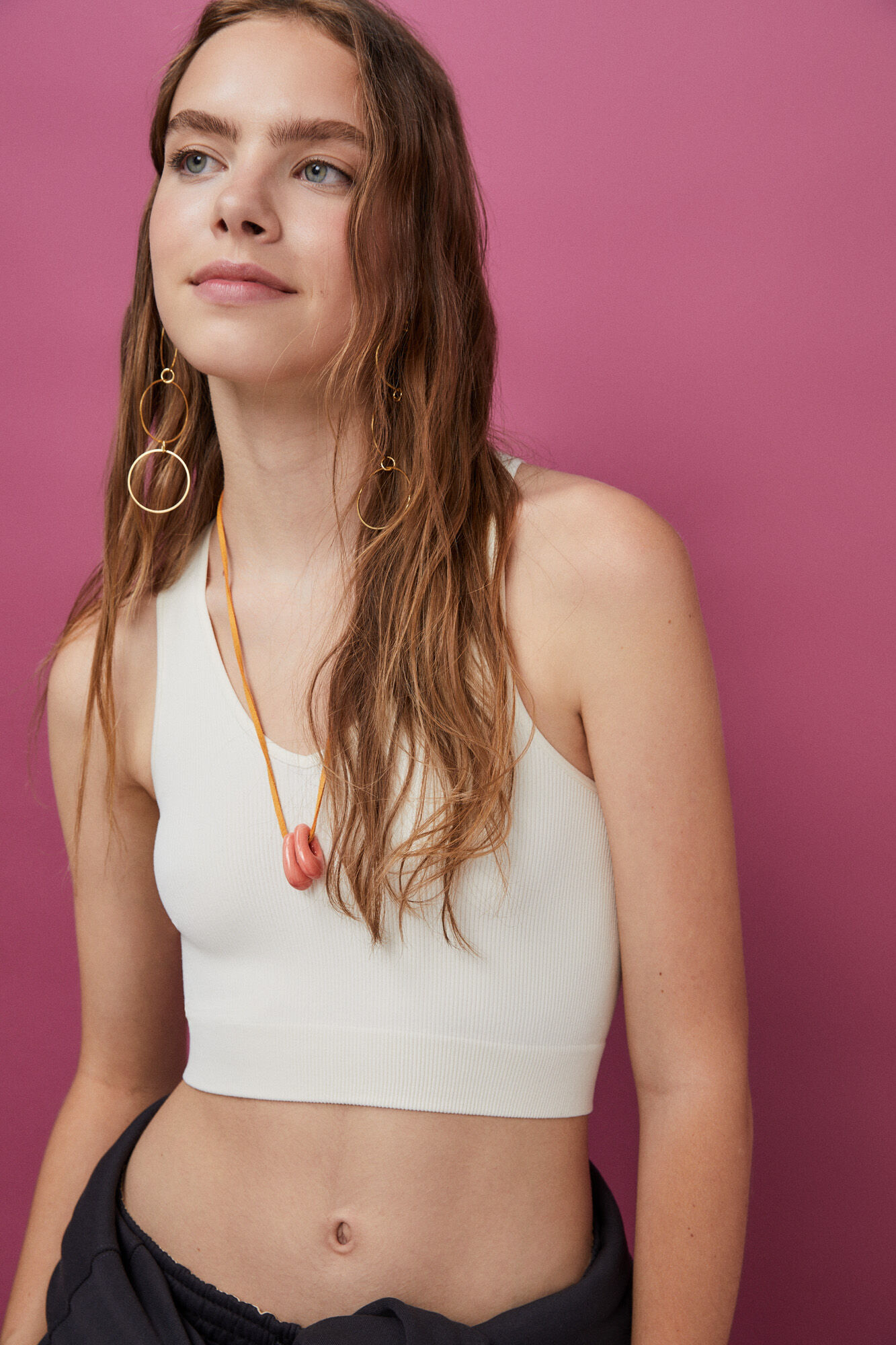 HI&BYE Crop top decote V  sem costuras verde-escuro