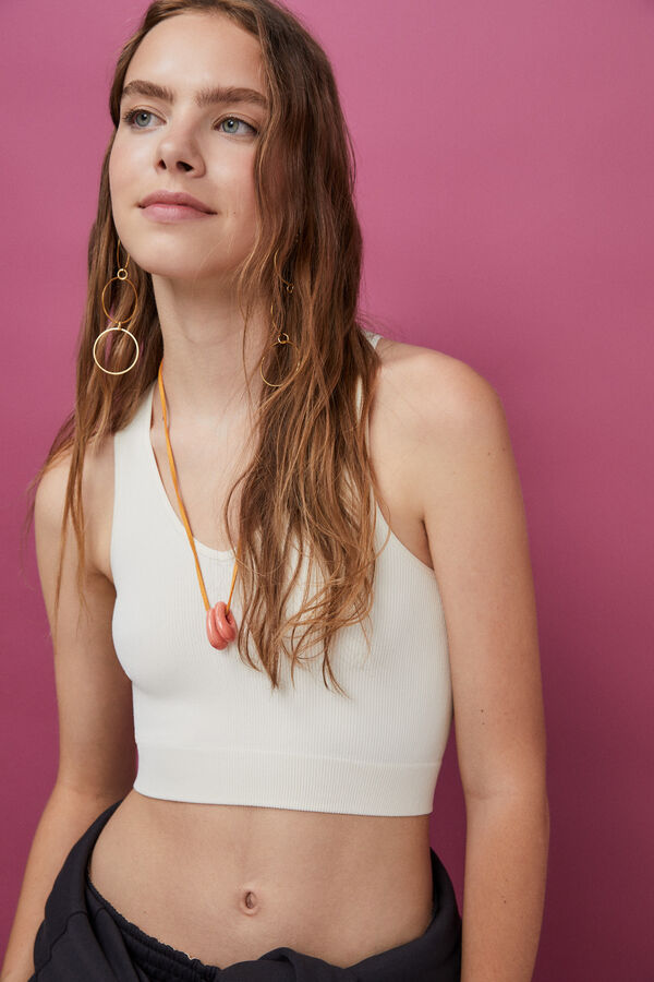 HI&BYE Crop top decote V  sem costuras verde-escuro estampado