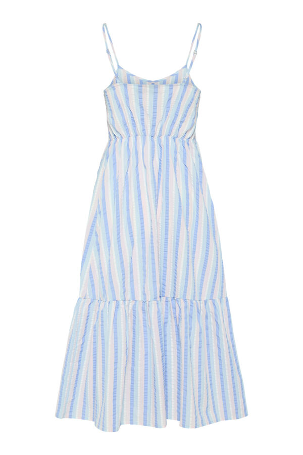 Pieces Vestido midi 100% Algod&oacute;n. De tirantes y escote en pico. azul