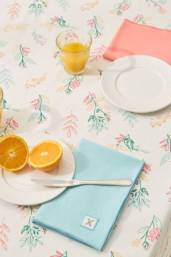 Textura Toalha antimanchas algod&atilde;o flores bege