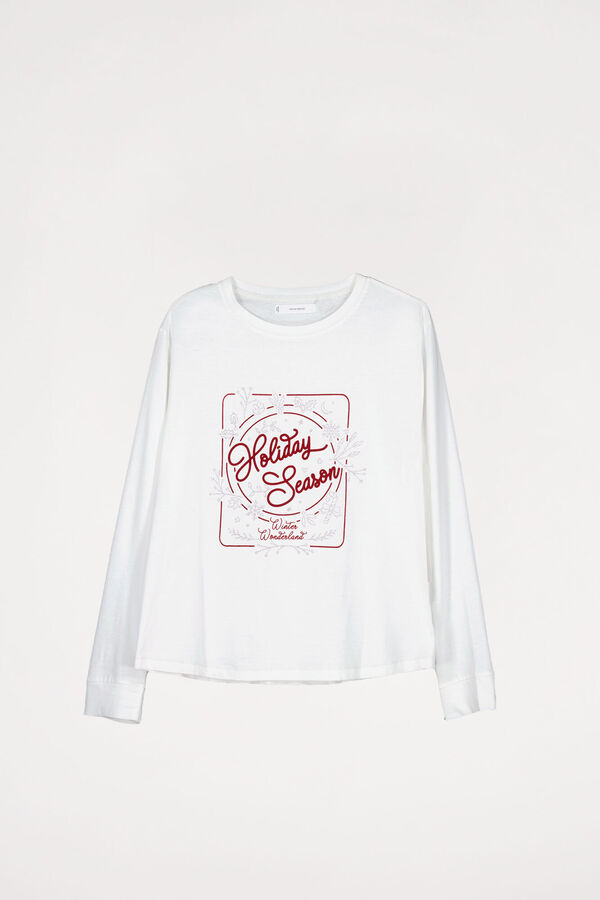 Womensecret T-shirt manga comprida 100% algodão gráfico bege