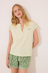 Women'secret Pijama de algodão estampado verde de manga curta verde