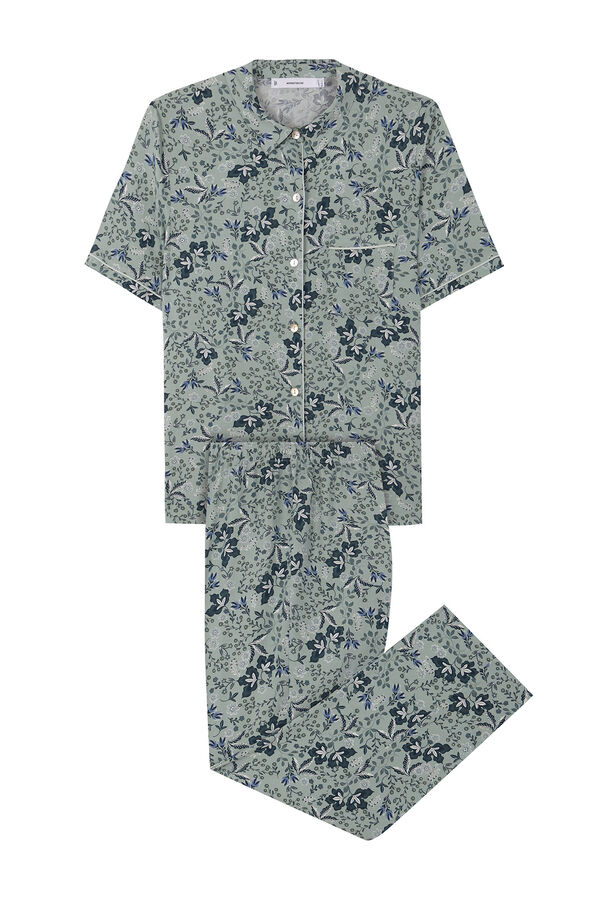 Women'secret Pijama camisero viscosa flores verde verde