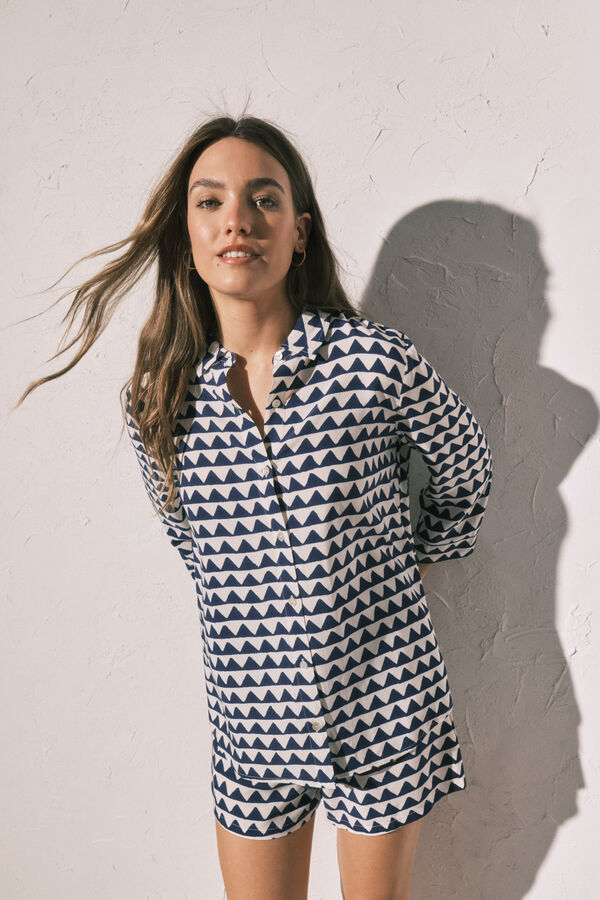 Women'secret Pijama curto camiseiro estampado geom&eacute;trico azul