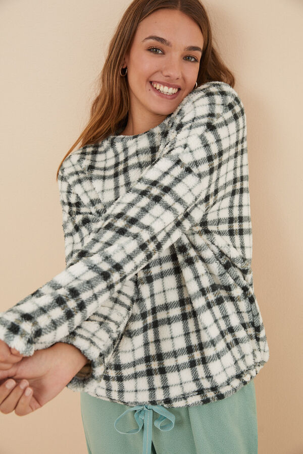 Women'secret Pijama polar xadrez verde estampado