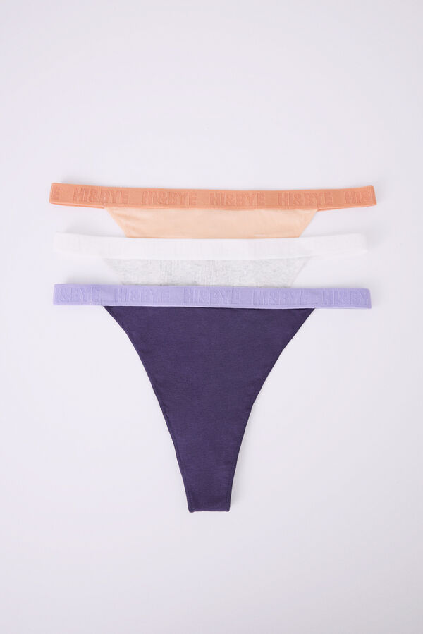 HI&BYE Pack 3 tangas algod&oacute;n gris, morado y naranja multicolor
