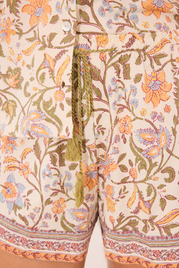 Women'secret Pijama corto camisero algod&oacute;n flores marfil