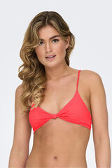 Only Top de bikini triangular nudo coral ne&oacute;n rojo