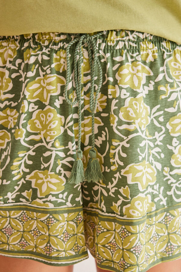 Women'secret Pijama corto algod&oacute;n flores orientales  verde