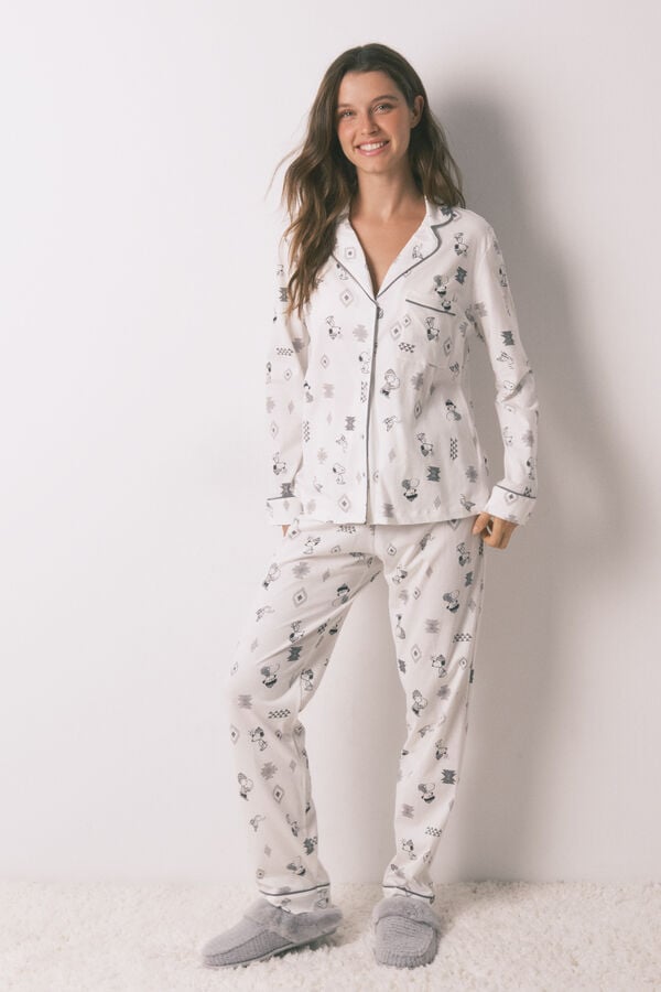 Women'secret Pijama camisero 100% algod&oacute;n Snoopy blanco