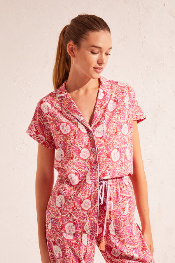 Womensecret Pijama camiseiro Capri estampado rosa estampado