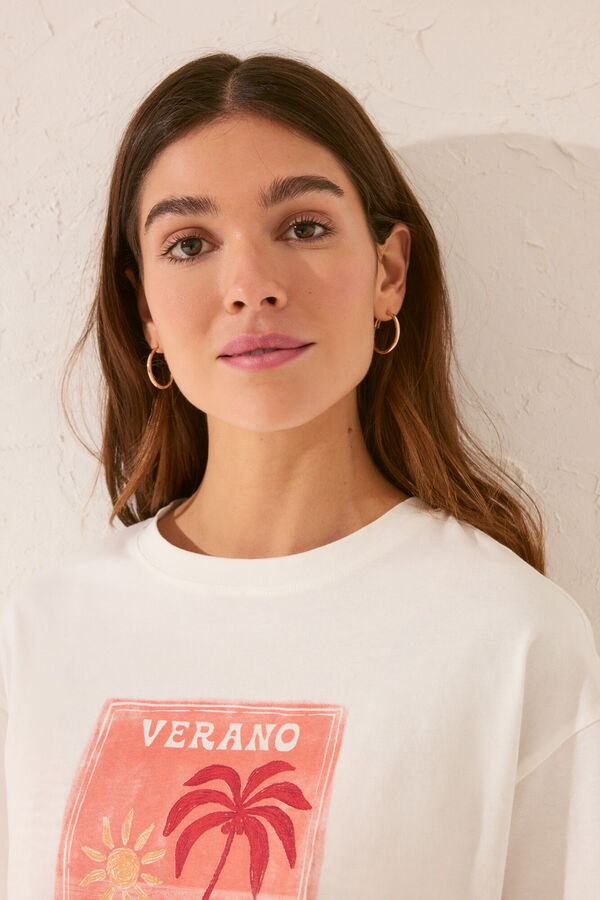 Women'secret T-shirt boxy 100% algod&atilde;o branco bege