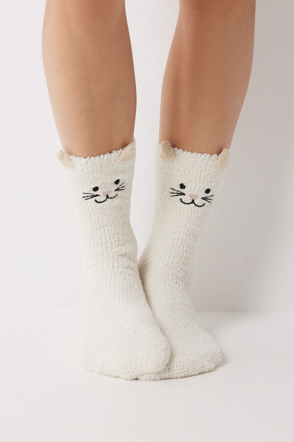 Women'secret Calcetines pelo gato blanco