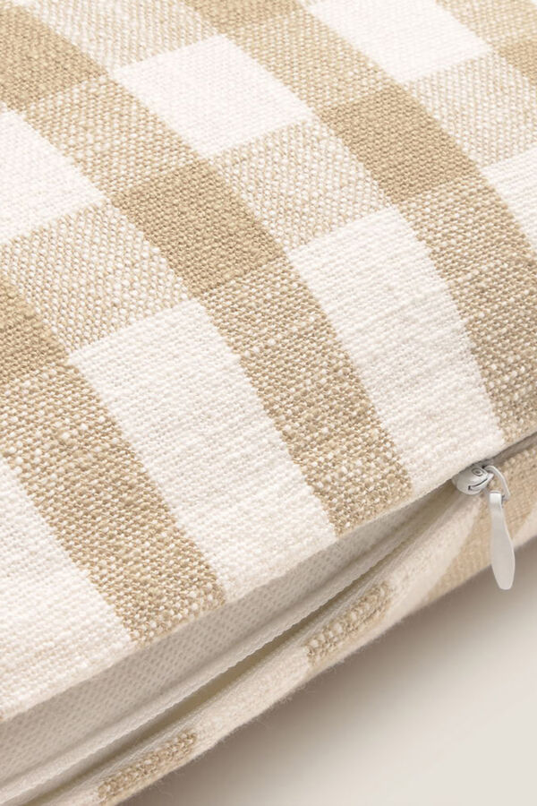 Textura Funda coj&iacute;n algod&oacute;n cuadros beige