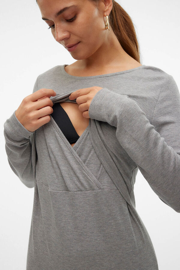 Mamalicious Vestido midi de manga comprida para maternity e amamenta&ccedil;&atilde;o  cinzento