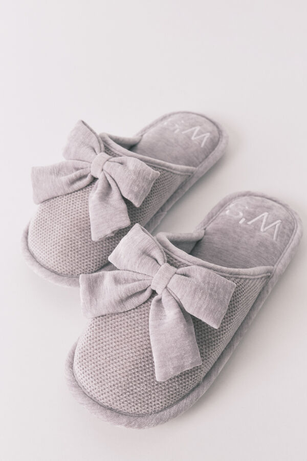 Women'secret Chinelos de quarto fechadas de chenille cinza cinzento