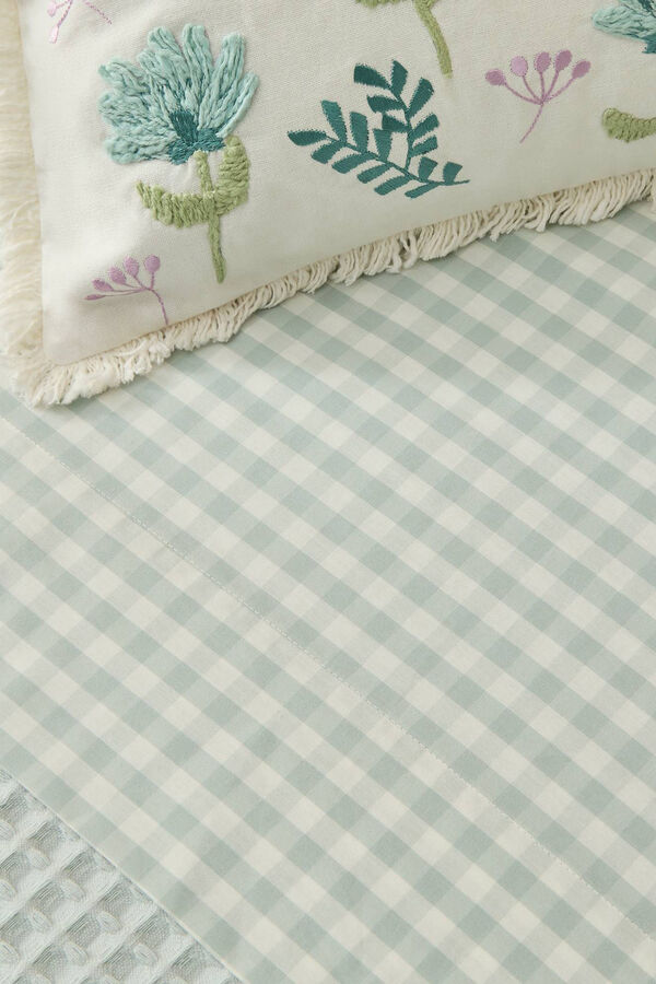 Textura S&aacute;bana algod&oacute;n cuadros vichy turquesa