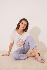 Women'secret Pijama Capri 100% algod&oacute;n blanco flores marfil